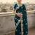 Teal color embroidery work and multi Thread work with arco cut work vichitra Saree