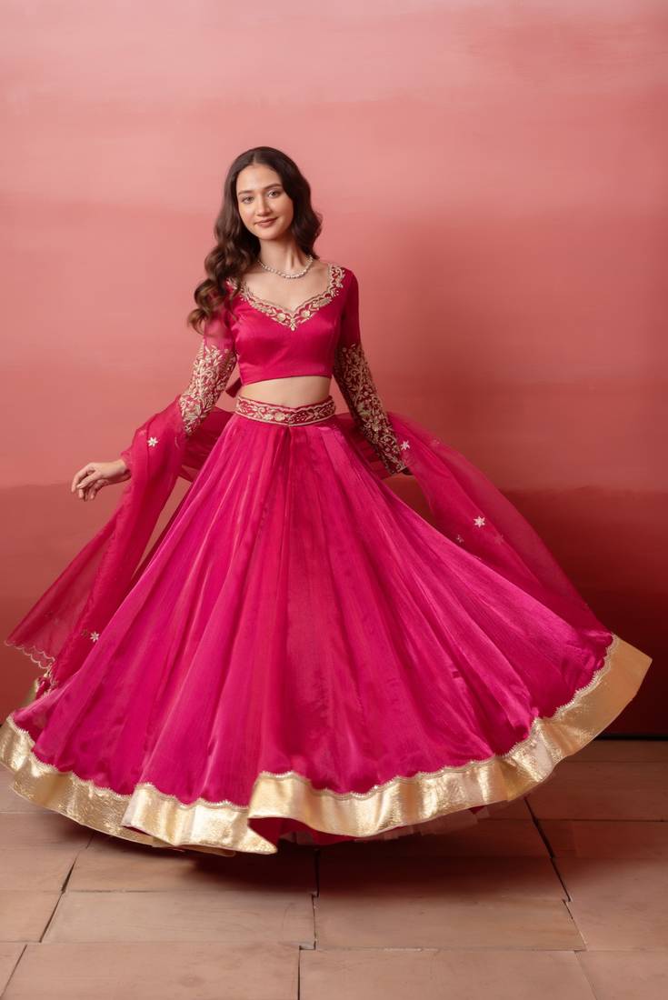Rani Organza Handwork Gotapatti Lehenga Set with Handwork Blouse & Dupatta