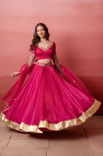 Rani Organza Handwork Gotapatti Lehenga Set with Handwork Blouse & Dupatta
