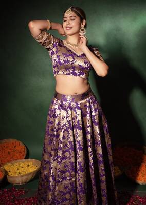 Purple Jacquard Gotapatti Lehenga Set 2