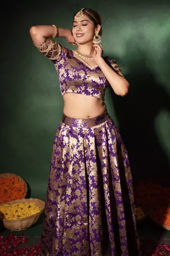 Purple Jacquard Gotapatti Lehenga Set