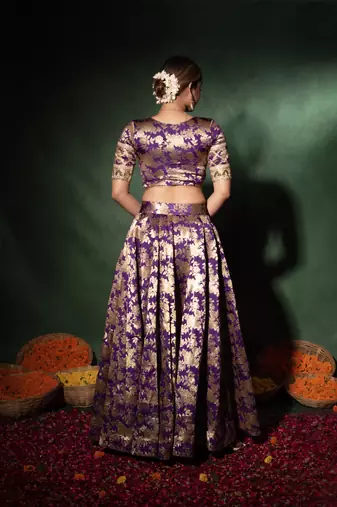 Purple Jacquard Gotapatti Lehenga Set