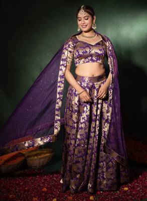 Purple Jacquard Gotapatti Lehenga Set 4