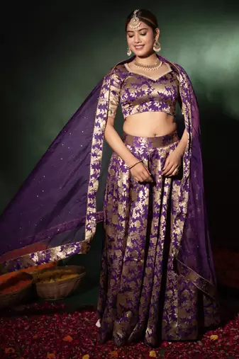 Purple Jacquard Gotapatti Lehenga Set