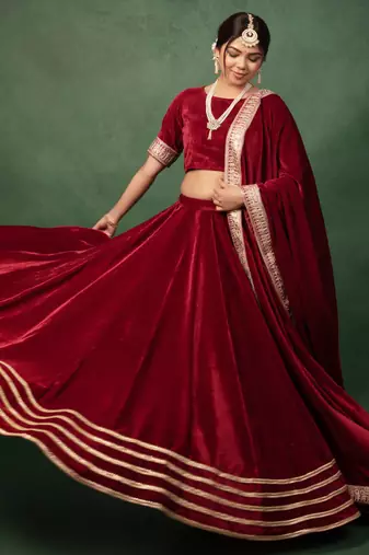 Maroon Velvet Serene Gotapatti Lehenga Set