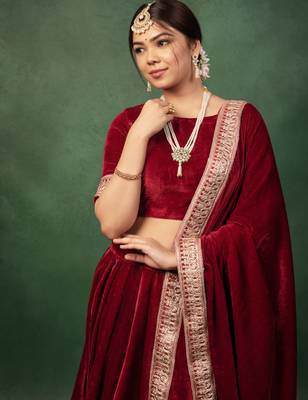 Maroon Velvet Serene Gotapatti Lehenga Set 2
