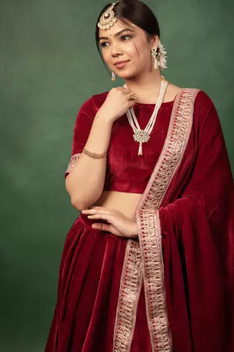 Maroon Velvet Serene Gotapatti Lehenga Set