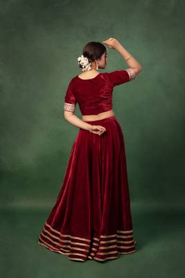 Maroon Velvet Serene Gotapatti Lehenga Set 3