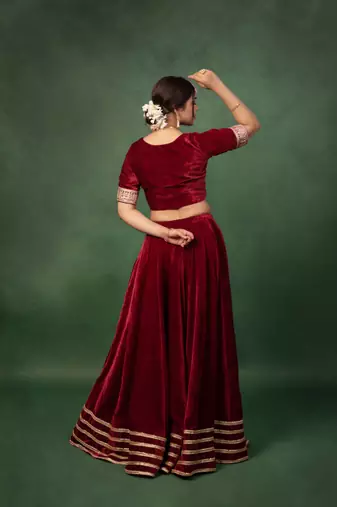 Maroon Velvet Serene Gotapatti Lehenga Set