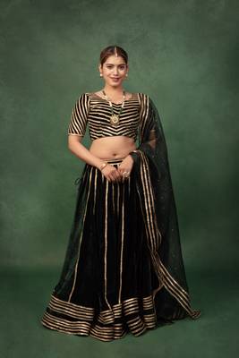 Bottle Green Velvet Gotapatti Lehenga Set 1