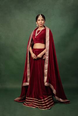 Maroon Velvet Serene Gotapatti Lehenga Set 4