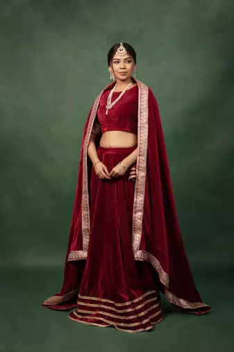 Maroon Velvet Serene Gotapatti Lehenga Set