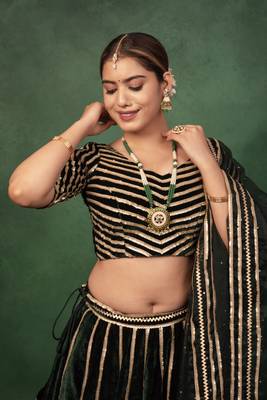 Bottle Green Velvet Gotapatti Lehenga Set 2