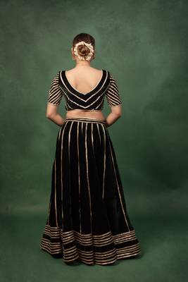 Bottle Green Velvet Gotapatti Lehenga Set 3
