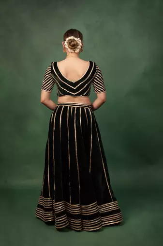 Bottle Green Velvet Gotapatti Lehenga Set