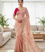 Babby Pink color sequnce with Multi Thread work with cut work border  chiffon Saree