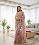Lavender color sequnce with Multi Thread work with cut work border  chiffon Saree