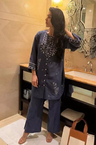 Blue azure bloom kurta set