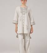 Ivory embroidered high-low kurta pant coord set