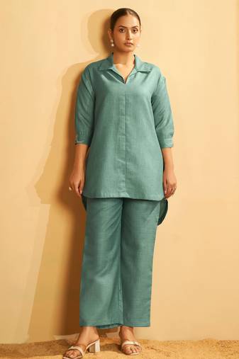 Mint essence embroidered cotton coord set