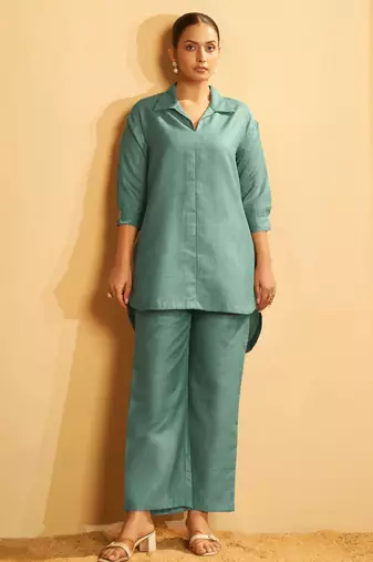 Mint essence embroidered cotton coord set