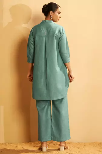 Mint essence embroidered cotton coord set