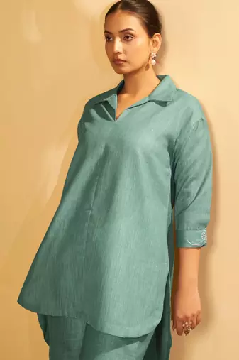 Mint essence embroidered cotton coord set