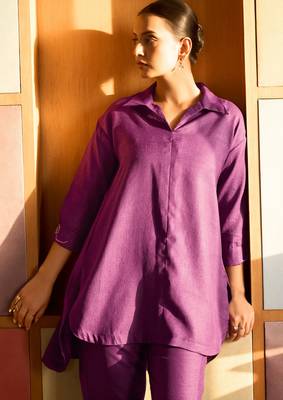 Plum purple linen blend coord set 3