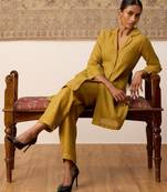 Mustard linen blend button-down coord set