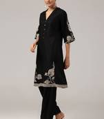 Black floral embroidered kurta with pants set