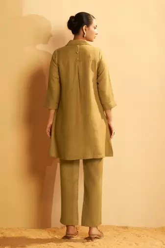 Mustard linen blend button-down coord set