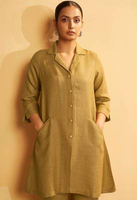 Mustard linen blend button-down coord set 4