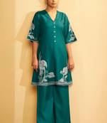 Emerald bloom embroidered cotton coord set