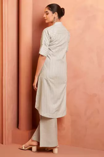 Striped beige embroidered coord set