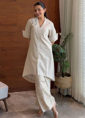 Striped beige embroidered coord set 3