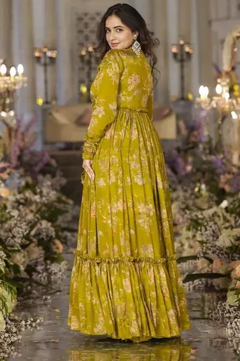 Smith Green Printed Airtex Chinon Crop Top Lehenga with Shrug