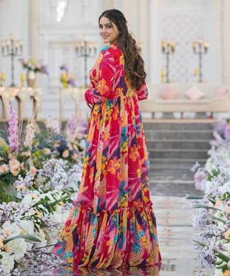 Multicolor Printed Airtex Chinon Crop Top Lehenga with Shrug 3