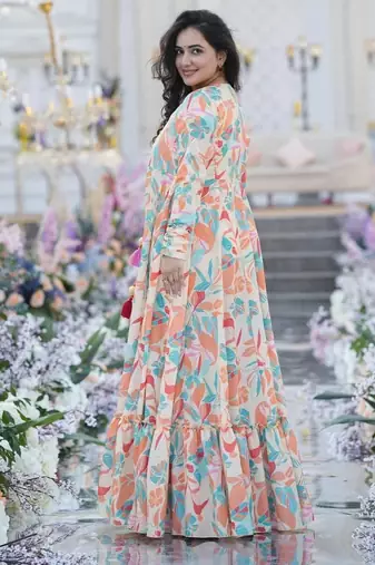 Multicolor Printed Airtex Chinon Crop Top Lehenga with Shrug