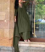 Women Ethnic Motifs Embroidered Regular Thread Work Chanderi Cotton Kurta with Palazzos & With Dupatta