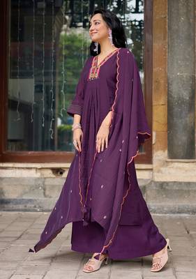 Women Ethnic Motifs Embroidered Regular Thread Work Chanderi Cotton Kurta with Palazzos & With Dupatta 3
