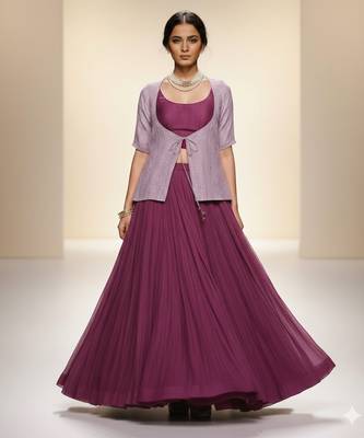 Purple chiffon indo western co ord set 1