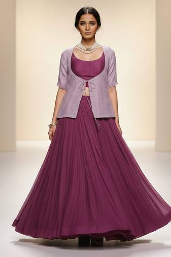 Purple chiffon indo western co ord set