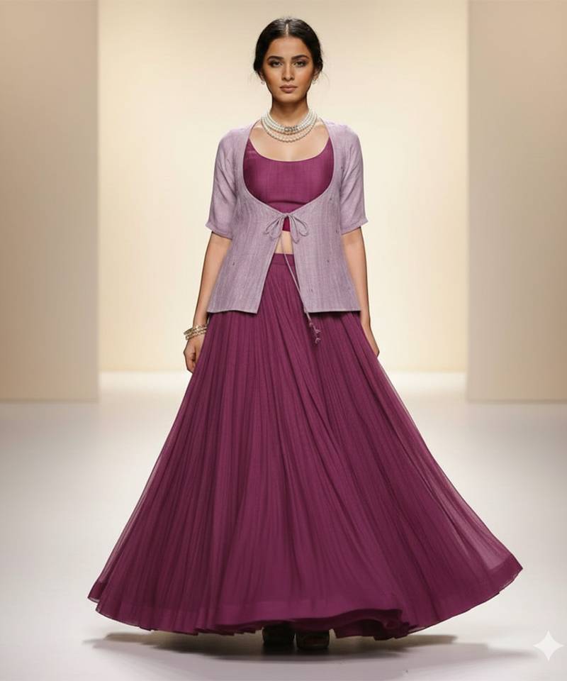 Purple chiffon indo western co ord set