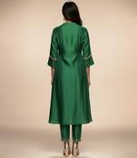 Green embroidered chanderi anarkali kurta set