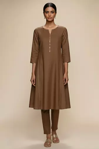 Brown chanderi kurta set