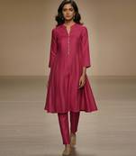 Pink embroidered chanderi kurta set