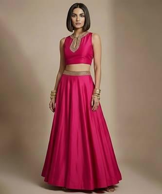 Pink embroidered silk co ord set 1