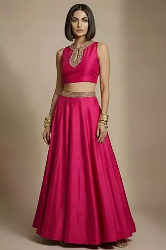 Pink embroidered silk co ord set