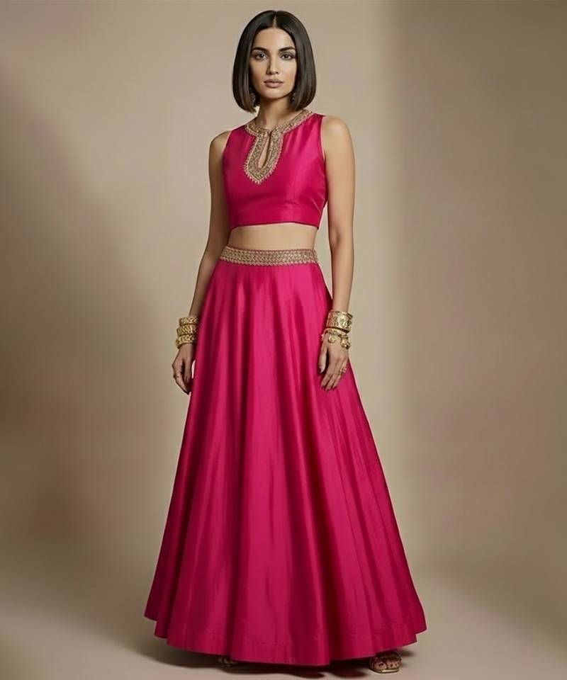 Pink embroidered silk co ord set