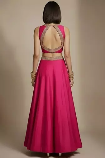 Pink embroidered silk co ord set